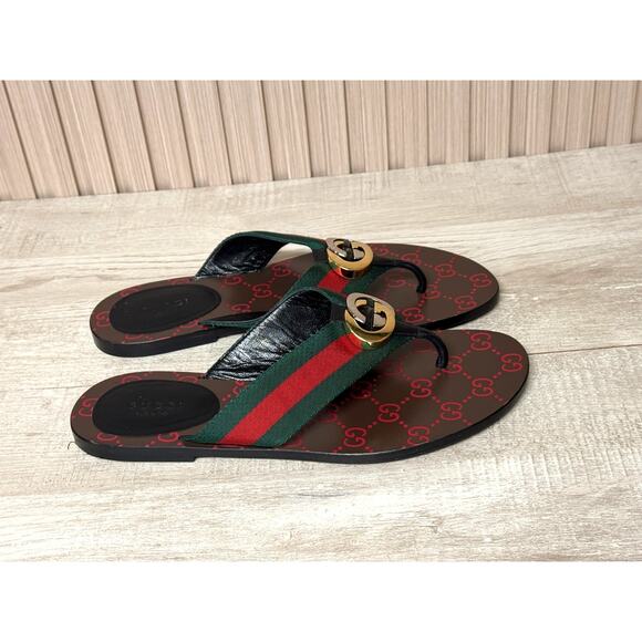 Gucci Kika Canvas Thong Sandals Women's Shoes Sz 38 - Picture 5 of 13